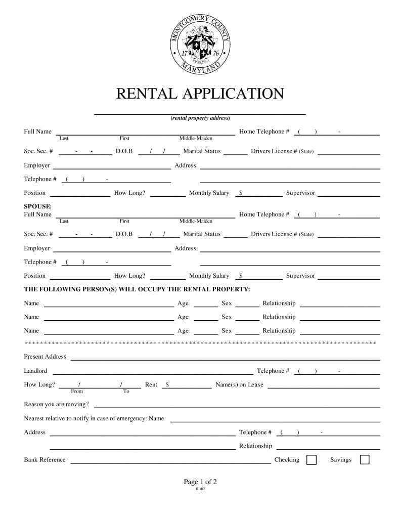Maryland Rental Application Template